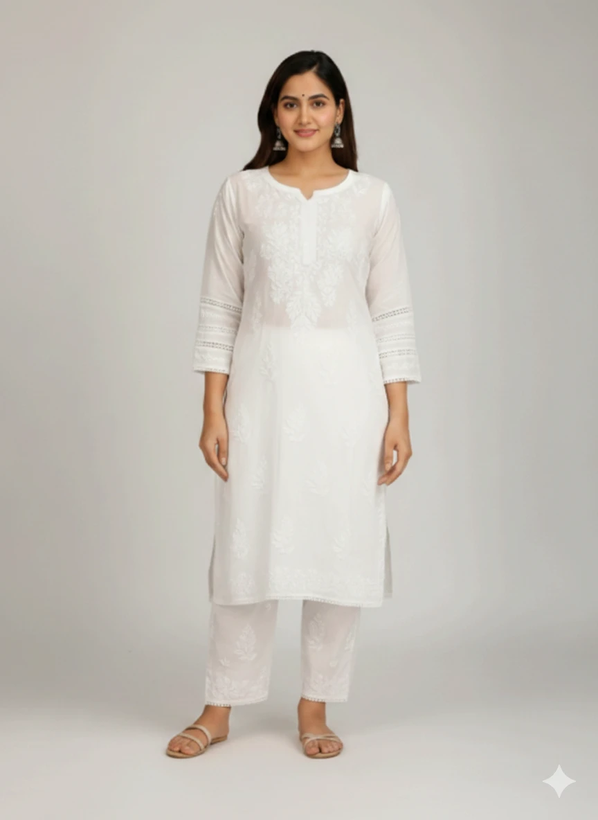 White-on-White Floral Embroidered Set