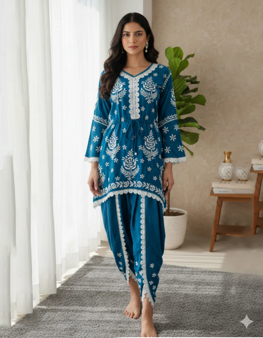 Chic Teal Dhoti Suit